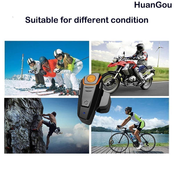HuanGou Helmet Bluetooth Headset, BT-S2 Motorcycle Bluetooth Intercom Headset up to 3 Riders 1000M Bluetooth Helmet Headphones Speakers Communication Systems Ski Walkie-Talkie for Snowmobile (2 Pack)