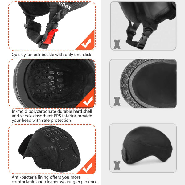 Gonex Ski Helmet Winter Snow Snowboard Skate Helmet with Safety Certification for Men, Women & Young Size L Adjustable 58-61cm Matte Black