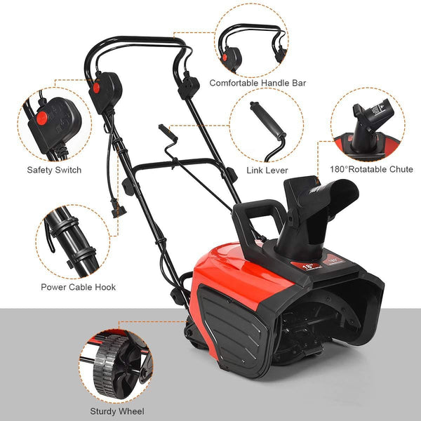 Goplus 18-inch Electric Snow Thrower, 15AMP Corded Snow Blower with 180° Rotatable Chute, 10-Inch Clearing Depth, 720Lbs/Minute (Red)