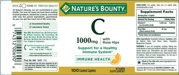 Nature's Bounty Vitamin C 1000 mg w/Rose Hips, 100 Caplets