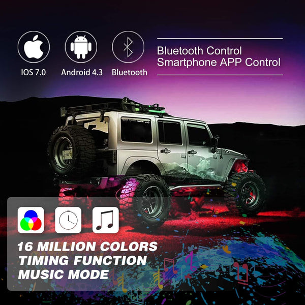 RGB LED Rock Lights, 6 Pod Lights SWATOW 4x4 Multicolor Neon LED Lights w/Bluetooth Control Underglow Trail Rig Lights Wheel Rock Lights for Truck Jeep Car ATV UTV RZR