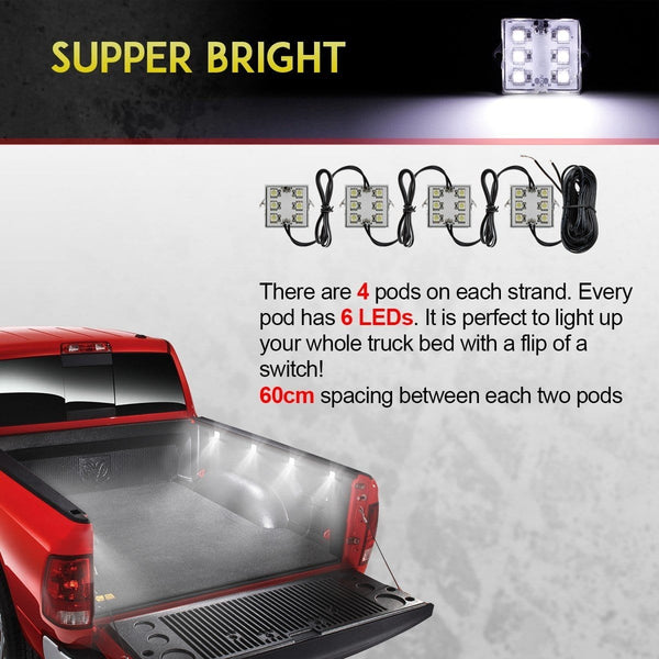 Partsam LED Truck Bed Light Strips 8pods 6-5050-smd White LED Rear Work Box Lighting Kit Waterproof LED Bed Light for Truck Pickup Cargo Trailer RVs