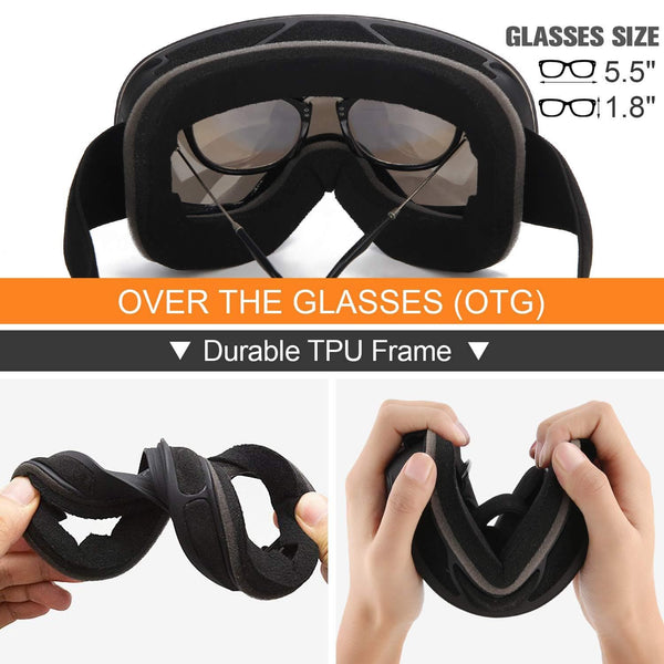 WELLVO Ski Goggles OTG Snowboard Goggles Anti-Fog Dual Lens 100% UV Protection TPU Frame Snow Goggles for Men Women Helmet Compatible