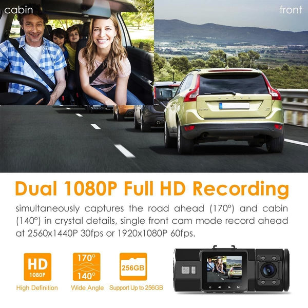 Vantrue N2 Pro Uber Dual Dash Cam Dual 1920x1080P Infrared Night Vision Front and Inside Dash Camera, 2.5K 2560x1440P Single Front, 310° Car Camera, 24hr Parking Mode, Motion Sensor, Support 256GB max