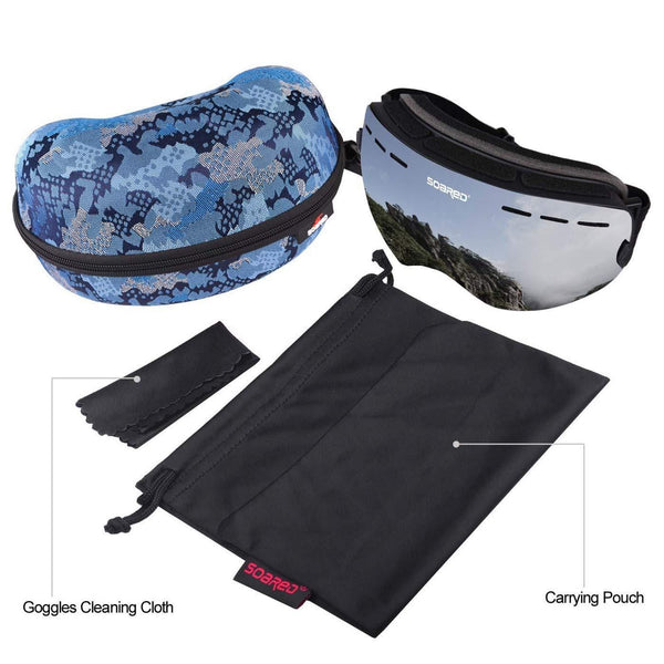 Soared Ski Snowboard Goggles Winter Snow Glasses Double-Layer Spherical Lenses UV400 Anti-Fog OTG Eyewear for Men Women Grey