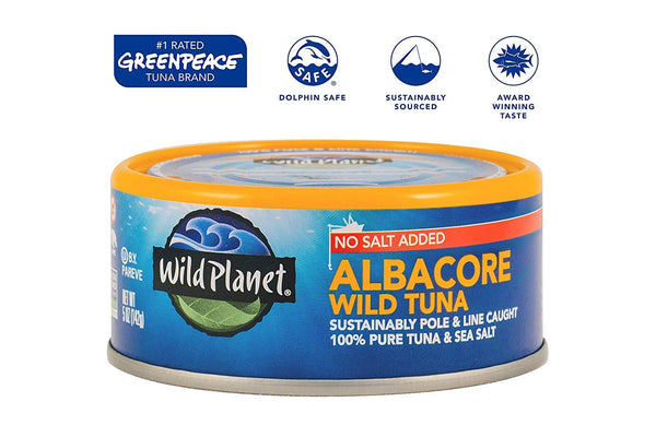 Wild Planet Wild Albacore Tuna, No Salt Added, Keto and Paleo, 3rd Party Mercury Tested, 5 Ounce, 12 Count (Pack of 1)
