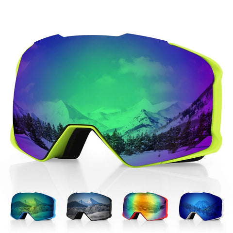 DISUPPO Ski Goggles,Skiing Goggles with Hyperboloid Anti-Fog Dual Lens,100% UV400 Protection, Windproof Impact-Resistant Anti-Glare Snowboard Goggles for Men & Women (Green)