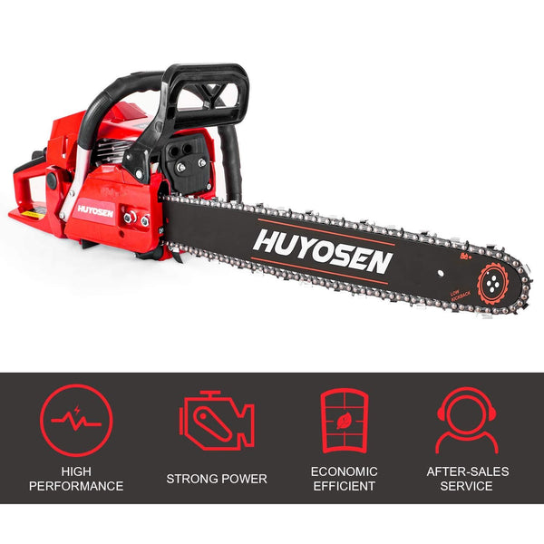 HUYOSEN Gas Power Chain Saws Red Black Corded 54.6CC 2 Cycle Gas Powered Chainsaw Guide bar Size 18 inchs 0.325inchs 72DL Chain Guide Bar