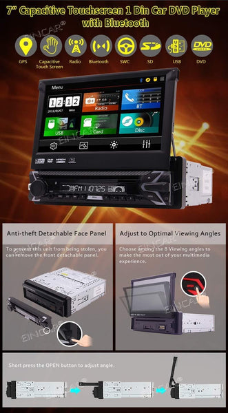 Free Backup Camera Included! 7 inch Retractable Capacitive Touch Screen Wince System Single 1 Din Car Stereo DVD Player Support GPS Navigation/USB/SD/Cam-in/Work with Bluetooth/SWC