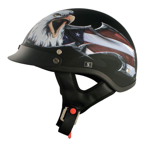 VCAN Cruiser Patriotic Eagle USA Graphics Motorcycle Half Helmet (Flat Black, Large)