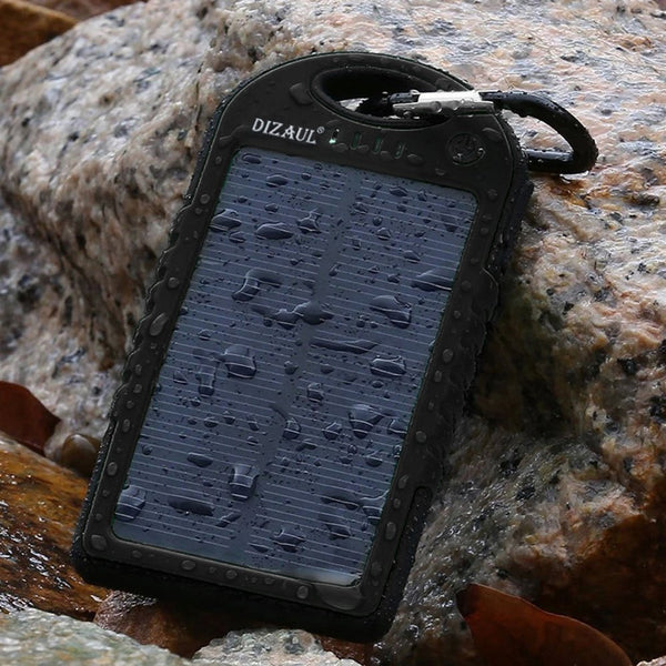 Dizaul Solar Charger, 5000mAh Portable Solar Power Bank Waterproof/Shockproof/Dustproof Dual USB Battery Bank Compatible with Smartphones,iPhone,Samsung,Android Phones,Windows Phones,GoPro,GPS