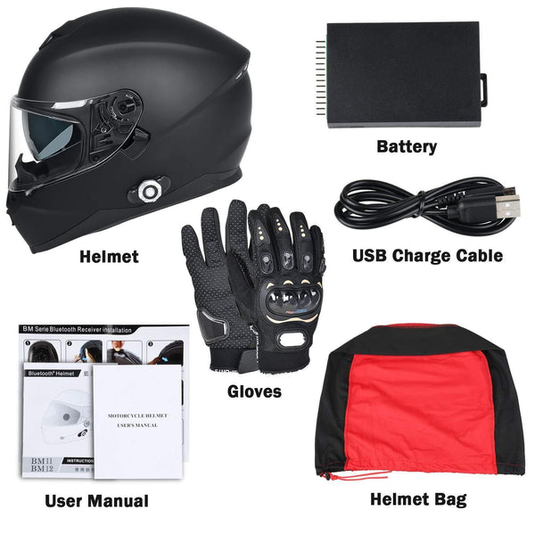 Bluetooth Motorcycle Helmet, FreedConn DOT Full Face Motorcycle Helmet with Bluetooth - 500M, 2-3 Riders Pair, FM/ MP3(Matte Black, XXL)