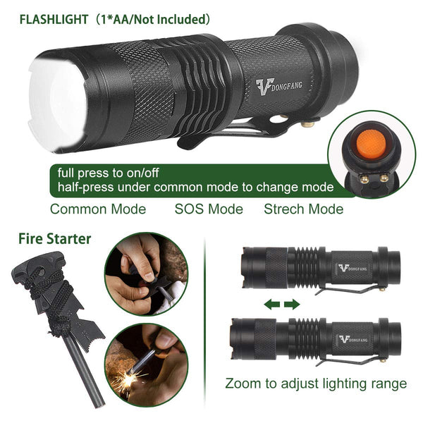 VF DONGFANG Survival kit,12in1 Survival Gear Gift for Him Men Husband Dad Boyfriend Boys，First aid kit for Hiking/Emergency kit.Survival Bracelet/Emergency Blanket/Tactical Flashlight-Camping Gear