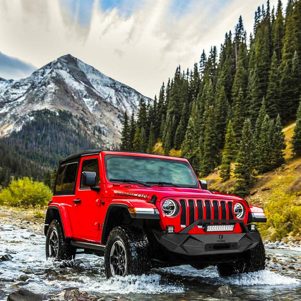 Hunter BLADE Front Bumper w/Winch Plate & 72W Light Bar & 2X 18W Spotlights & License plate bracket for 2007-2019 Jeep Wrangler JK JKU JL