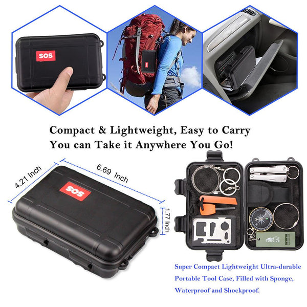 Emergency Survival Kit, Monoki 9-In-1 Compact Outdoor Survival Gear Kits Portable EDC Emergency Survival Tools Set with Gift Box for Camping Hiking Hunting Climbing Travelling or Wilderness Adventures