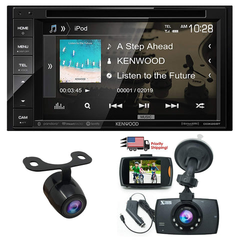 Kenwood Audio DDX26BT 6.2" Double Din Bluetooth WVGA Touch Screen DVD Receiver w/ 1080 HD Dash Cam Night Vision G-Sensor Video Recorder & HD Rear View Camera