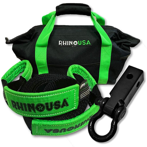 RHINO USA COMBO Recovery Tow Strap (20ft) & Shackle Hitch Receiver - Lab Tested 31,518lb Break Strength - Heavy Duty Draw String bag Included - Triple Reinforced Loop End to Ensure Peace of Mind