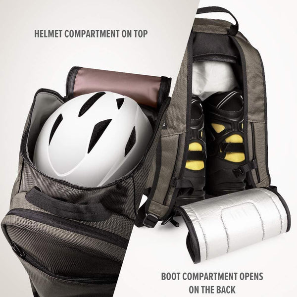 OutdoorMaster Ski Boot Bag Lynx - Ski and Snowboard Boots Travel Backpack with Helmet Compartment & 50L Capacity | Waterproof Exterior & Bottom - for Men, Women and Youth - Khaki