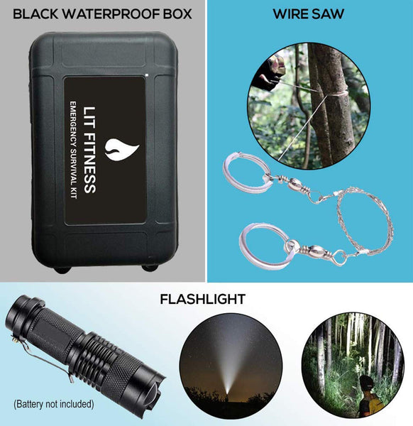 LIT FITNESS Survival Kits 12-in-1 Emergency Survival Kit, Including Rock Climbing Gear, Emergency Blankets, Survival Bracelet, Tactical Pen, Tactical Flashlight, Gift Sets for Men