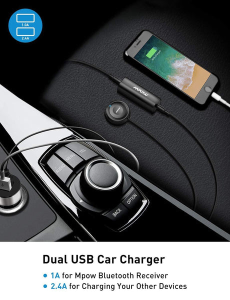 Mpow MBR2 Bluetooth Car Kits for Hands-Free Calling, Bluetooth Receiver/Bluetooth Aux Adapter 3 in 1 with Dual USB Car Charger & Ground Loop Noise Isolator for Car Audio System (Hfp/HSP/A2DP/AVRCP)