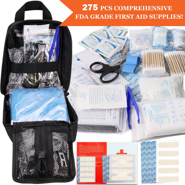 Monoki First Aid Survival Kit, 302Pcs Tactical Molle EMT IFAK Pouch Outdoor Gear EDC Emergency Survival Kits First Aid Kit Trauma Bag for Hiking Camping Hunting Car Travel or Adventures