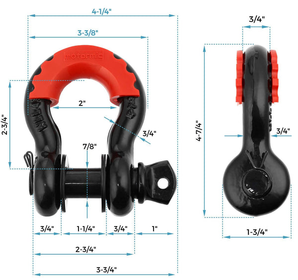 motormic Tow Strap Recovery Kit - 3" x 30ft (30,000 lbs.) Rope + 3/4" D Ring Shackles (2pcs.) + Storage Bag - Heavy Duty Straps for Winch - Truck, Car, ATV, Off Road Vehicle Towing