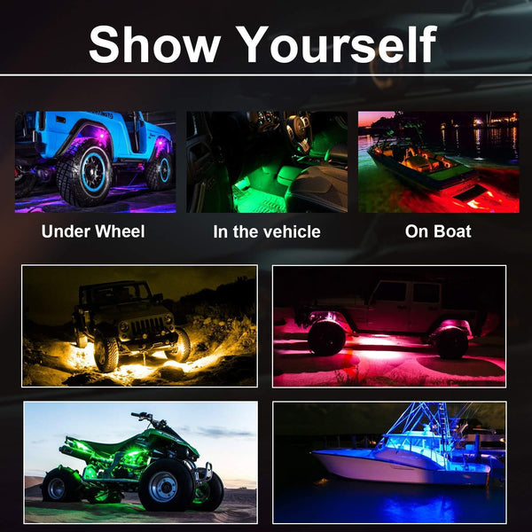 Rock Light Kits Teochew-LED 6 Pods Underglow Lights Cree Rock Lights Wheel Well Lights with Wiring Harness for Truck Jeep SUV ATV UTV 4X4 Boat
