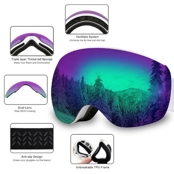 AKASO OTG Ski Goggles, Snowboard Goggles, Mag-Pro Magnetic Interchangeable Lenses, Anti-Fog, 100% UV Protection, Helmet Compatible, Snow Goggles for Men & Women, Free Balaclava Ski Mask Included