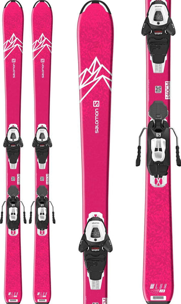 SALOMON QST Lux Jr Medium Skis 140 w/L6 GW Bindings Girl's Sz 140cm Pink/White