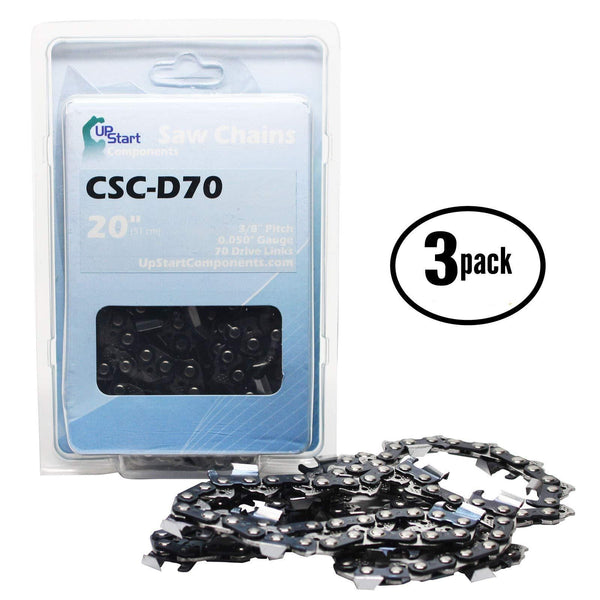 3-Pack Replacement 20" Full Chisel Saw Chain for Echo, Homelite, McCulloch, Poulan Compatible with - Echo Cs 590, Homelite Super Xl, Homelite Xl 12 (3/8" Pitch, 0.050" Gauge, 70 Drive Links, CSC-D70)