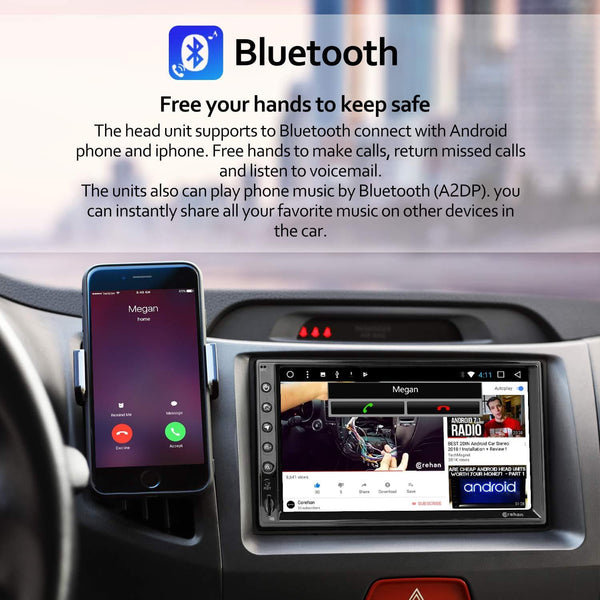 Double Din Android Car Stereo - Corehan 7 inch 2GB Ram 32GB ROM Touch Screen in Dash Car Radio Video Multimedia Player with Bluetooth WiFi GPS Navigation System (Android 8 with 7 inch Screen)