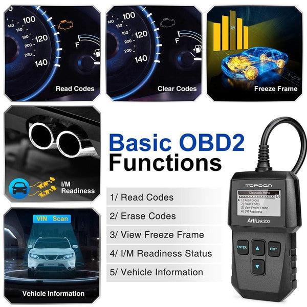 OBD2 Scanner - Fault Code Reader with Clear Check Engine Light, CAN OBDII Car Diagnostic Scan Tool for All 1996+ Vehicles, Simple Operation Professional OBD Scanner TOPDON AL200