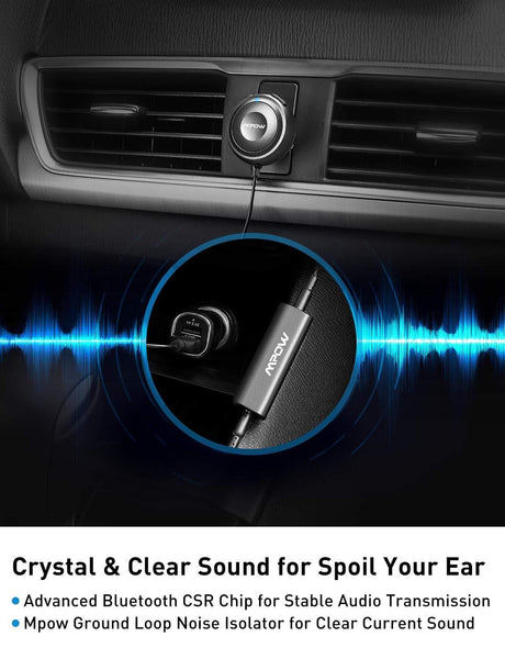 Mpow MBR2 Bluetooth Car Kits for Hands-Free Calling, Bluetooth Receiver/Bluetooth Aux Adapter 3 in 1 with Dual USB Car Charger & Ground Loop Noise Isolator for Car Audio System (Hfp/HSP/A2DP/AVRCP)