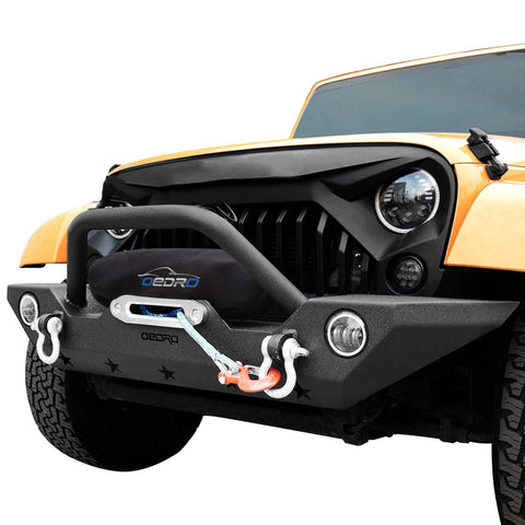 OEDRO Front Bumper Combo Compatible for 07-18 Jeep Wrangler JK & Unlimited with Winch Plate Mounting & 2 D-Rings, Upgraded Textured Black Rock Crawler Off Road Star Guardian Design