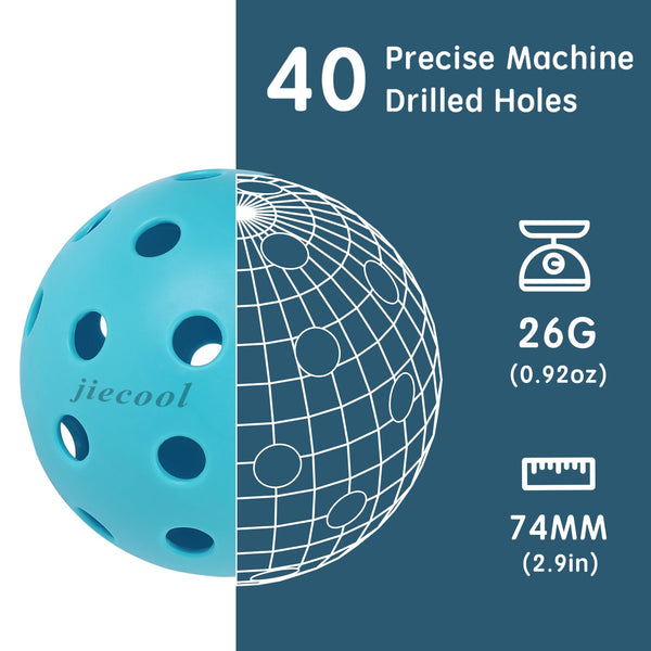 jiecool Pickleball Balls, 6 Pack 40 Holes Outdoor Pickleball Balls with Mesh Bag for Outdoor Play, Best Pickleball Balls for Recreational and Professional Players