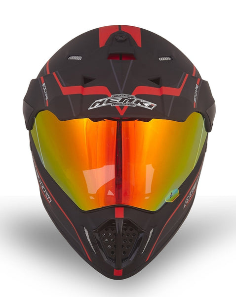 Dual Sport Helmet by NENKI Full Face Motocross & Motorcycle Helmets Dot Approved With Iridium Red Visor Attached Clear Visor NK-310 (L, Matt Black & Red)