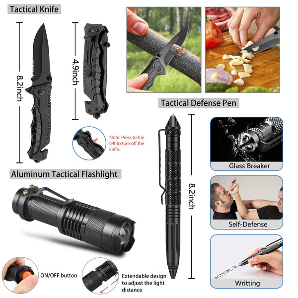 Emergency Survival Kit 47 in 1 Professional Survival Gear Tool First Aid Kit SOS Emergency Tactical Flashlight Knife Pliers Pen Blanket Bracelets Compass with Molle Pouch for Camping Adventures