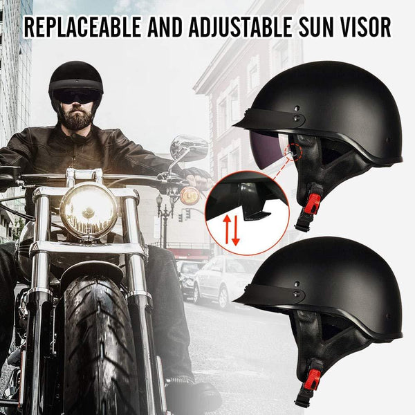 ILM Half Helmet Motorcycle Open Face Sun Visor Quick Release Buckle DOT Approved Cycling Motocross Suits Men Women (M, MATT BLACK)