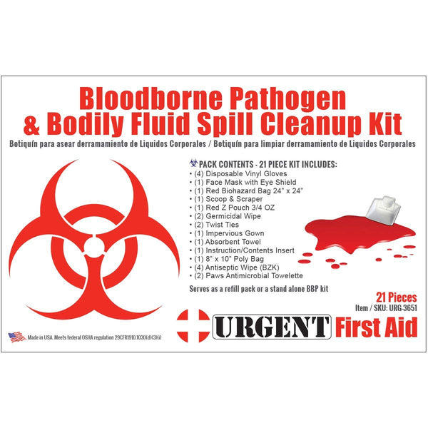 21 Piece Bodily Fluid Clean Up Pack/Bloodborne Pathogen Spill Kit - be OSHA Compliant and Protect from Dangerous Exposure to Blood and Other potentially infectious Materials