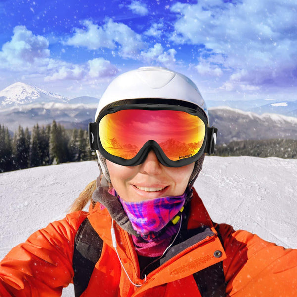 VELAZZIO Ski Goggles, Snowboard Goggles - Spherical Double Layer Anti-Fog 100% UV Protective Lens, Hydrophobic and Oleophobic Coating, Helmet Compatible, Medium Fit Snow Sports Goggles Men & Women