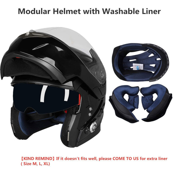 Motorcycle Bluetooth Helmets,FreedConn Flip up Dual Visors Full Face Helmet,Built-in Integrated Intercom Communication System(Range 500M,2-3Riders Pairing,FM radio,Waterproof,M,Gloss Black)