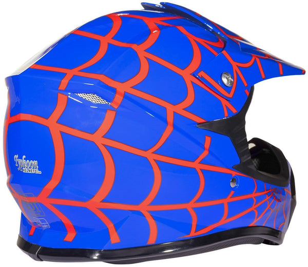Typhoon Youth Kids Offroad Gear Combo Helmet Gloves Goggles DOT Motocross ATV Dirt Bike Motorcycle Blue Spiderman - Small