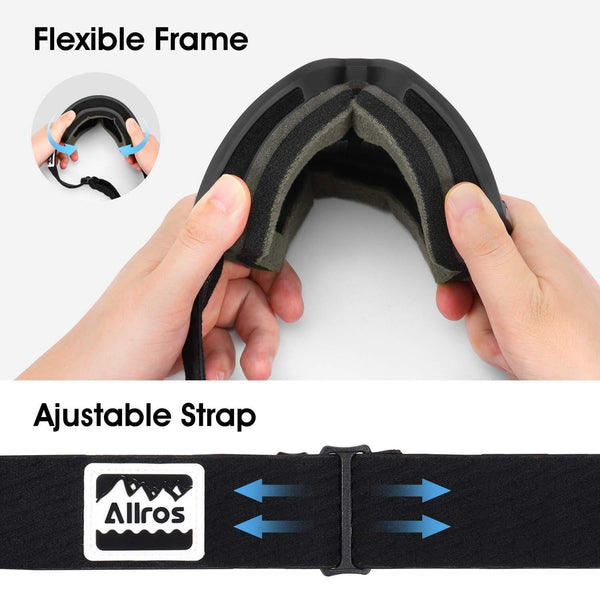 ALLROS OTG Ski Goggles Snowboard Goggles, 100% UV400 Protection Anti-Fog Lens Snow Goggles, Helmet Compatible for Men & Women