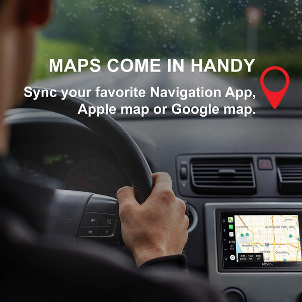 BOSS Audio BVCP9685A Apple Carplay Android Auto Car Multimedia Player - Double Din Car Stereo, 6.75 Inch LCD Touchscreen Monitor, Bluetooth, MP3 Player, USB Port, A/V Input, Am/FM Car Radio