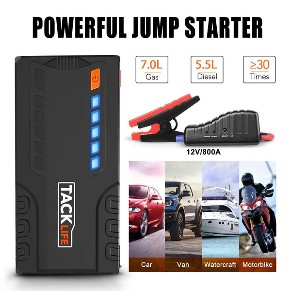TACKLIFE T6 800A Peak 18000mAh Car Jump Starter (up to 7.0L Gas, 5.5L Diesel Engine) with Long Standby, Quick Charge, 12V Auto Battery Booster, Portable Power Pack for Cars, Trucks, SUV