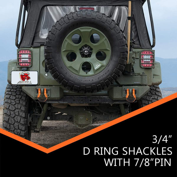 AMBULL Shackles 3/4 Inch D Ring Shackle (2 Pack) 41,850lb Break Strength with 7/8 Inch Pin, Isolator and Washer Kits for Use with Tow Strap, Winch, Off-Road Jeep Truck Vehicle Recovery, Orange