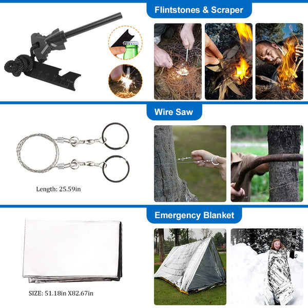 KITPIPI Survival Gear Kit 27 Pieces Outdoor Survival Tool Emergency Camping Gear with Compass Flintstones Saber Card Styptic for Adventure Outdoors Sport Best Gift for Men Boys