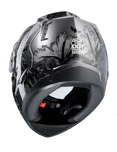 GLX Unisex-Adult GX15 Lightweight Full Face Motorcycle Street Bike Helmet with Internal Sun Visor DOT Approved (Skull, Large)
