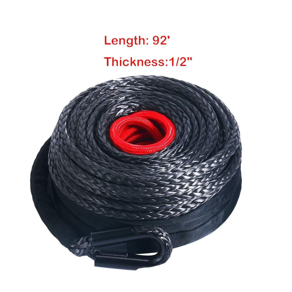 YAETEK 92' x 1/2" Synthetic Winch Rope Line Cable with Protective Sleeve and Rock Heat Guard 22000lbs Compatible with Jeep Truck ATV UTV Van SUV KFI Recovery Replacement - Black