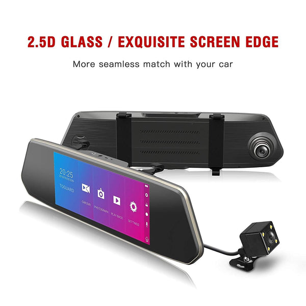 TOGUARD Backup Camera 7" Mirror Dash Cam Touch Screen 1080P Rearview Front and Rear Dual Lens with Waterproof Reversing Camera